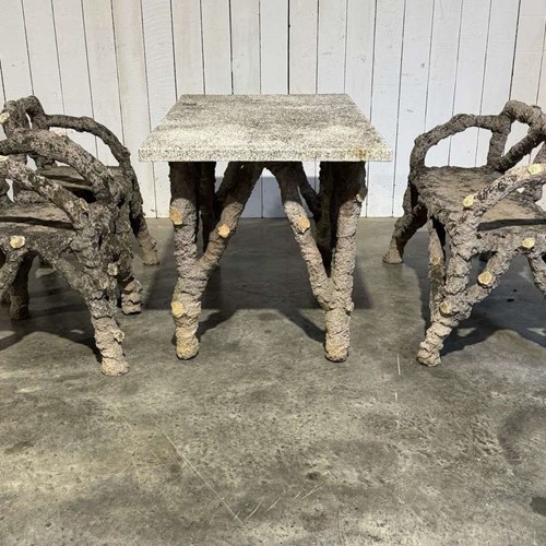 An exceptional French Faux bois garden set circa 1930