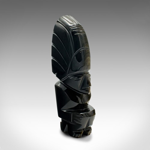 Small Vintage Aztec Idol Figure, South American, Obsidian, Mayan Sculpture, 1950