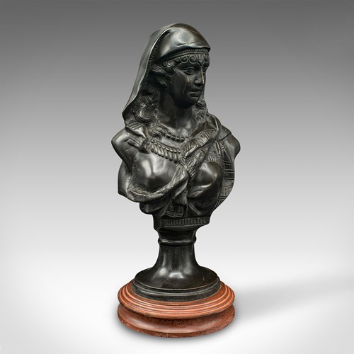 Antique Portrait Bust, French, Decor, Female Bronze Statue, Victorian, C.1900