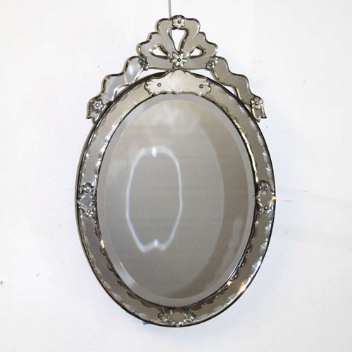 Antique Oval Venetian Mirror With Bow