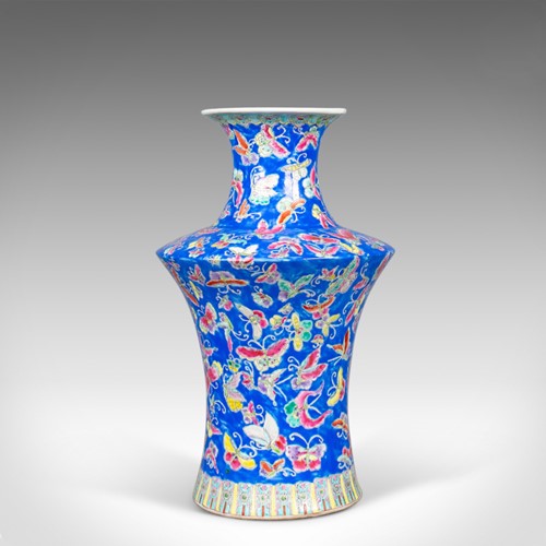 Oriental, Flower Vase, Decorative, Ceramic, Butterflies, 20th Century