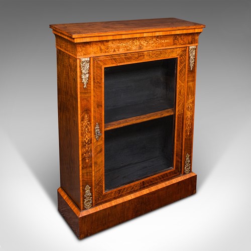 Antique Pier Cabinet, English, Walnut, Glazed Display Cupboard, Victorian, 1870