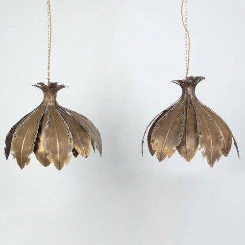 Pair of 1960's Brass Pendant Lights by Svend Aage Holm Sorensen