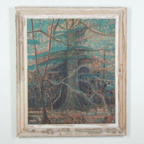 Large Woodland Painting in Antique Frame