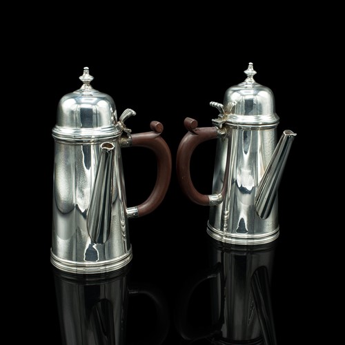 Pair Of Vintage Hot Chocolate Jugs, English, Silver Plate, Coffee Serving Pot