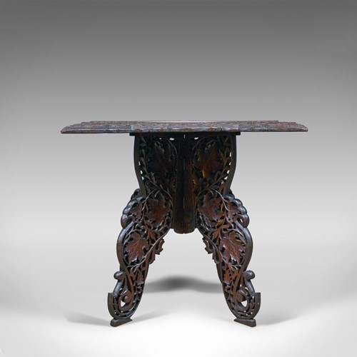 Anglo-Indian Antique Campaign Table, Carved, Teak, Side, Circa 1900 