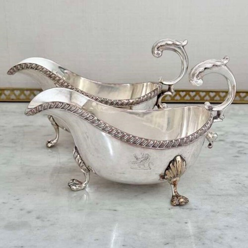 Pair Edwardian silver plated gravy sauce boats