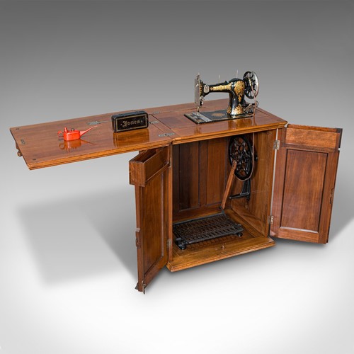 Antique Sewing Machine Cabinet, English, Walnut, Machinist Console, Circa 1920