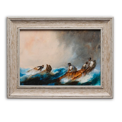 Framed Seascape, Oil Painting, Marine, Fishermen, Art, Original, 14.75" x 11.5"