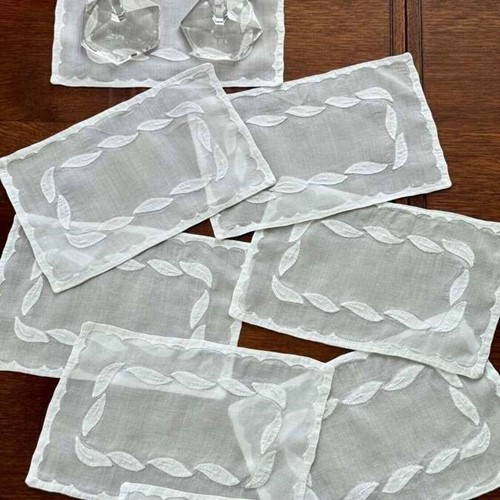 8 vintage Madeira embroidered organdie cocktail napkin mats