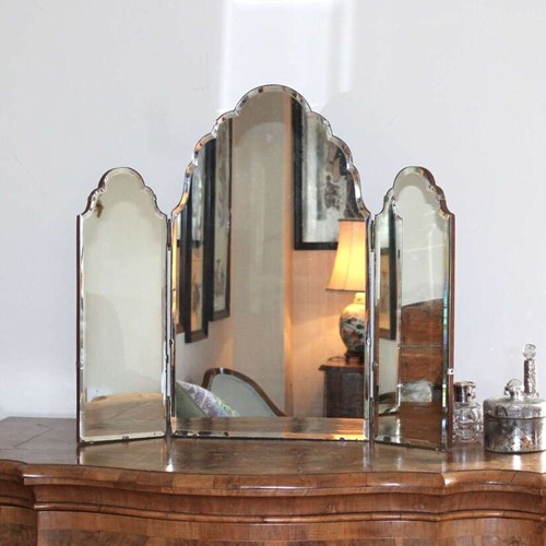 1940S Bevelled Edge Triple Dressing Table Mirror