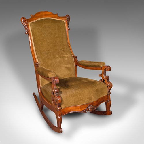 Antique Rocking Chair, English, Walnut, Armchair, Rocker, Victorian, Circa 1880