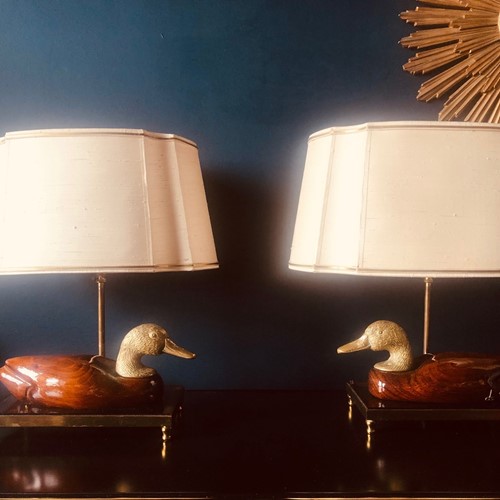 Pair Of Italian Hand-Carved Duck Lamps