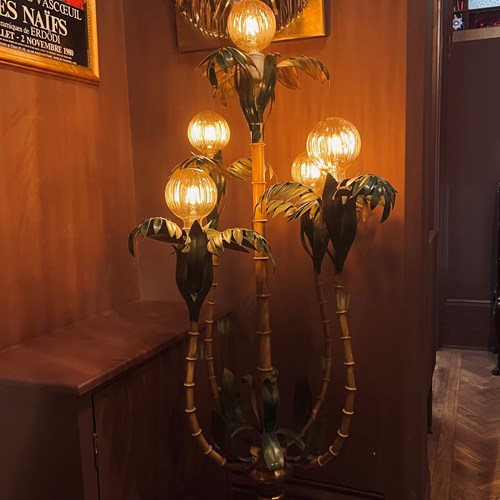 Rare Italian Faux Bamboo & Palm Leaf Floor Lamp