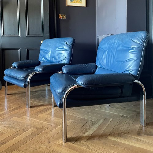 Pair Of French Navy Leather Chairs