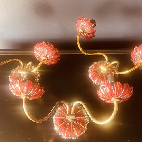 Set Of 3 Murano Glass & Brass Wall Lights