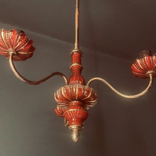 3-Arm Murano Glass & Brass Chandelier