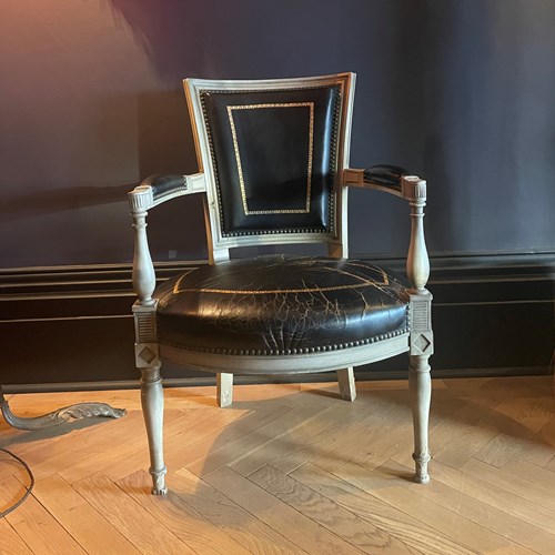 French Antique Leather Empire Chair