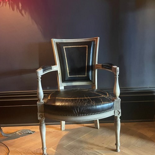 French Antique Leather Empire Chair