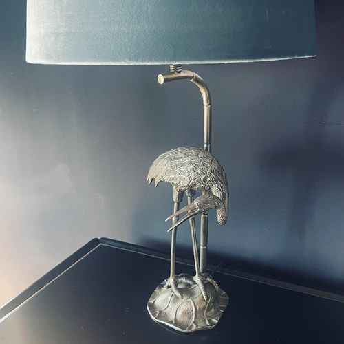 Silver Plate Heron Lamp By Valenti