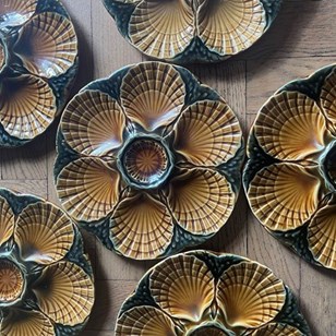 Set Of 6 French Majolica Oyster Pla...