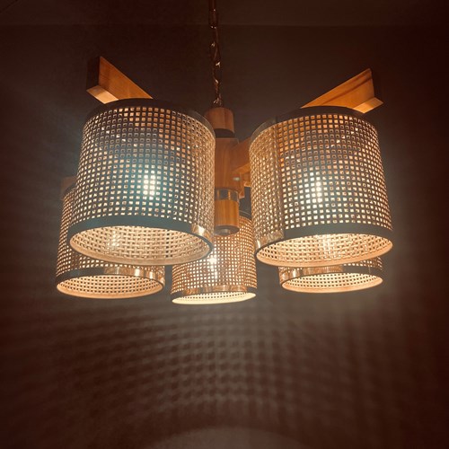 Danish Teak & Rattan Pendant