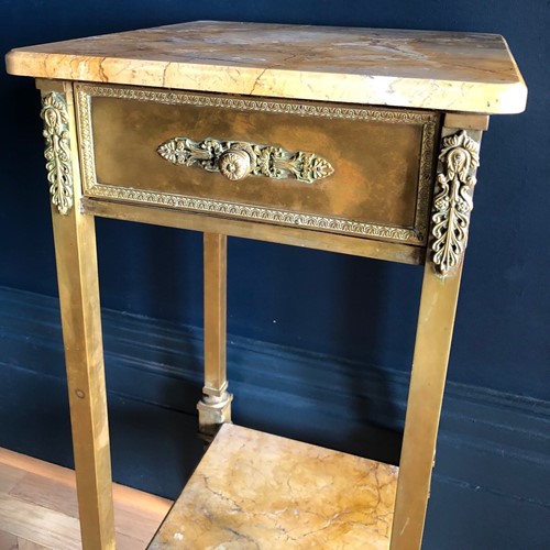 Tall French Marble & Brass Bedside/ Table 