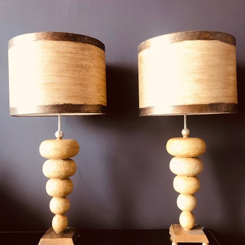 Pair Of Large, Textural Table Lamps