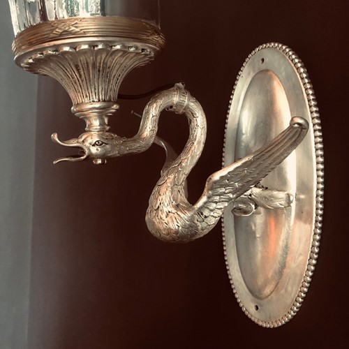 Art Nouveau, Silver Plate Swan Wall Light
