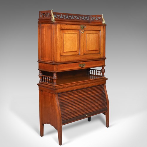 Antique Bureau Cabinet, English, Edwardian, Walnut Cupboard, Circa 1910