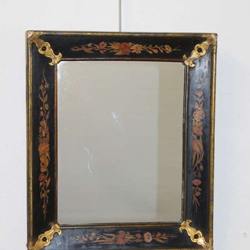 Rare 18th century Italian mirror with inlaid wood frame
