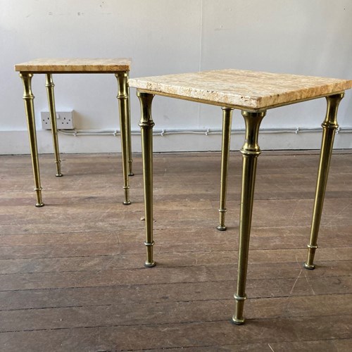 Pair Of Brass & Marble End Tables