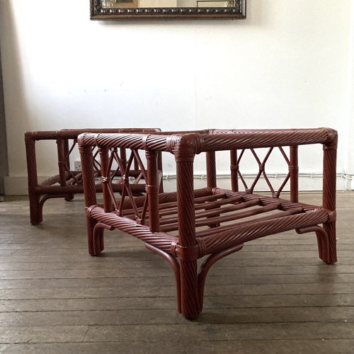 Red Rattan Side Tables
