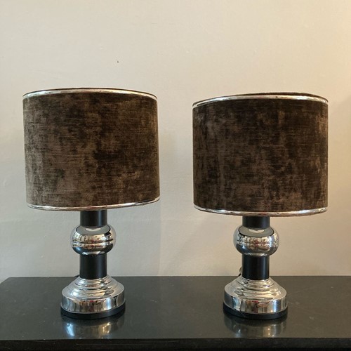 Chrome And Courdroy Lamps