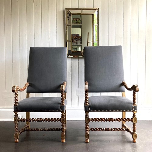 Pair Of Tall Baroque Style Armchairs