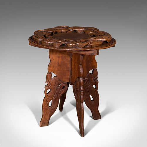 Vintage Carved Occasional Table, Chinese, Elm, Side, Lamp, Art Deco, Circa 1940