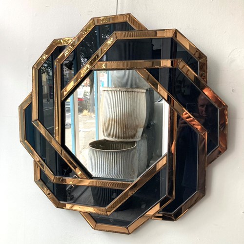 Octagonal Mirror With Black & Gold Glass Frame