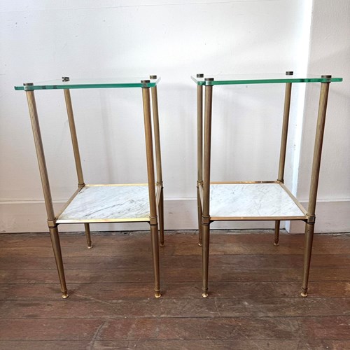 Glass Brass And Marble Side Tables