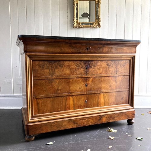 19Th Century Burr Walnut Marble Top Commodde