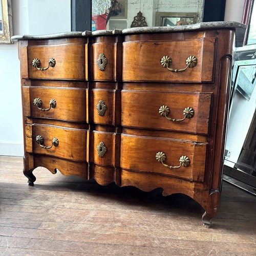 18Th Century French Serpentine Fronted Marble Top Commode