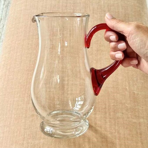 Smart vintage Italian glass pitcher jug with red handle