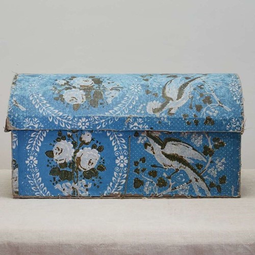 Blue Papier Peinte Domed Box French 19th century