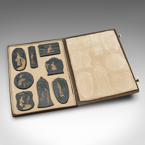 Set of 8 Antique Calligraphic Ink Blocks, Chinese, Cased, Printing, Victorian