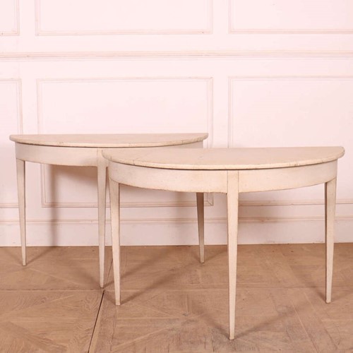 Pair of Painted Demi Lune Console Tables