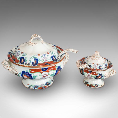 Vintage Serving Set, English, Ironstone, Soup Tureen, Cranberry Dish, Art Deco