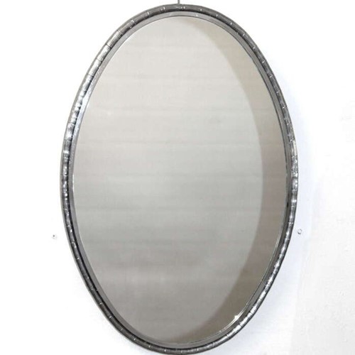 Vintage French Oval Mirror With Silver Metal Frame