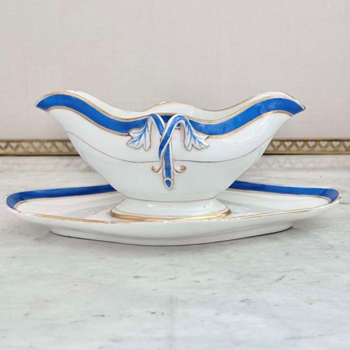 Old Paris Porcelain cobalt blue & gold gravy or sauce boat