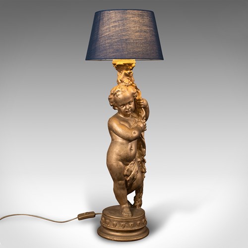 Vintage Ornamental Putto Lamp, English, Decorative Cherub, Light, Desk, Table
