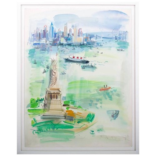 1960s Watercolour Vista of New York City by Roger 