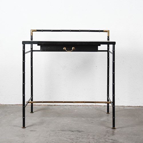 Jacques Adnet Style Black And Brass Faux Bamboo Table Jacques Adnet Style Black 